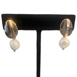 Authentic Natural Pearls Yellow Gold Plate Over Sterling Pierced Earrings